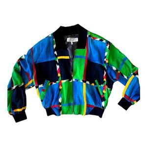 Apriori Vintage Bomber Jacket Color Block Patern Size M